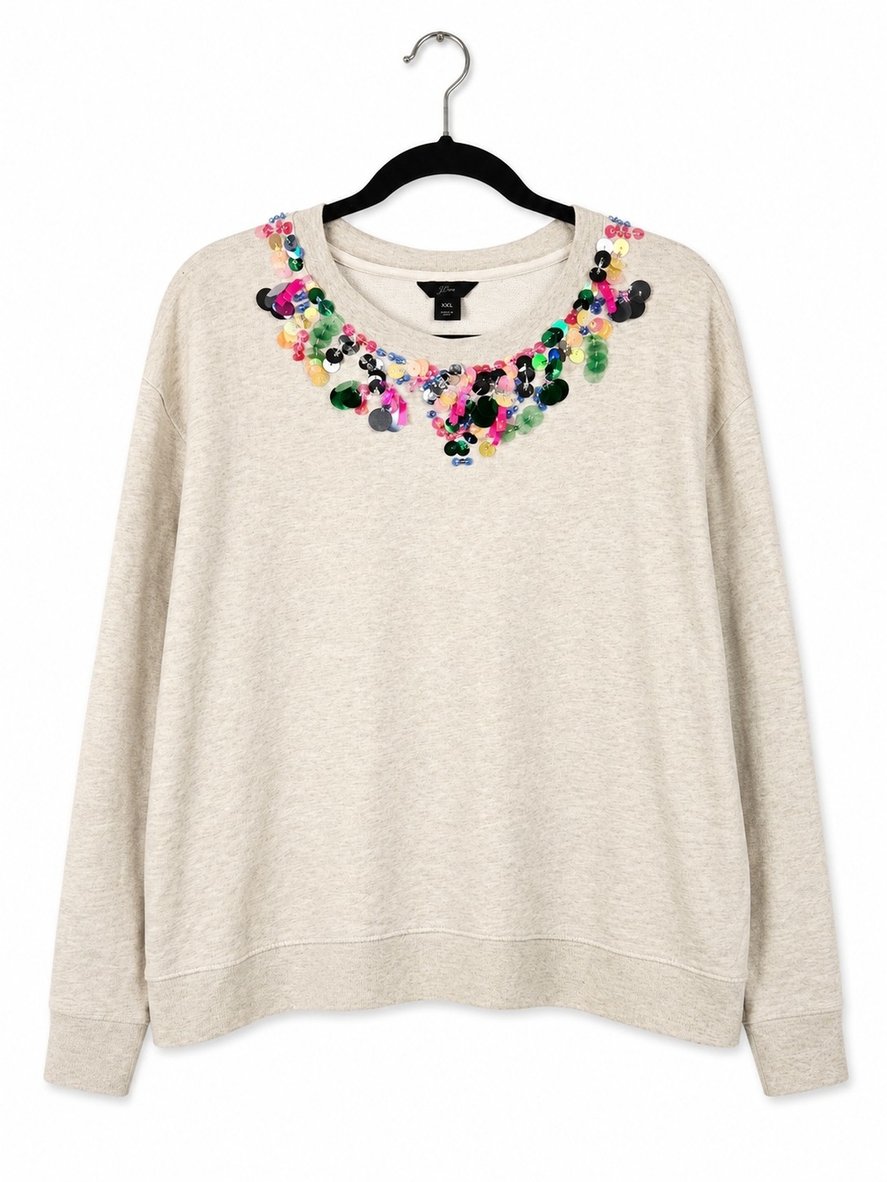 J.Crew Embellished Sequin Sweatshirt XXL Oatmeal Beaded Crewneck Cozy Glam